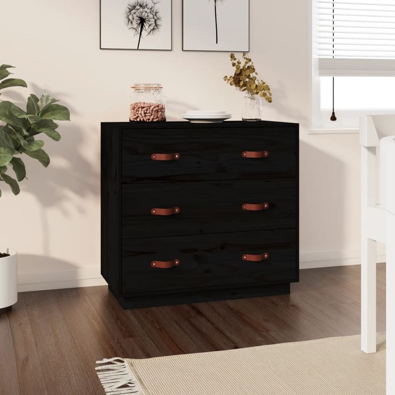 Casa si Gradina - Mobilier - Comode si corpuri - Comode - Servanta, negru, 80x40x75 cm, lemn masiv de pin - Infinity.ro