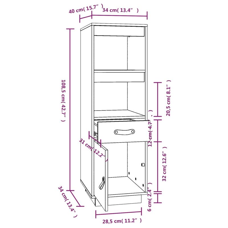 Casa si Gradina - Mobilier - Comode si corpuri - Corpuri bucatarie - Dulap inalt, alb, 34x40x108,5 cm, lemn masiv de pin - Infinity.ro
