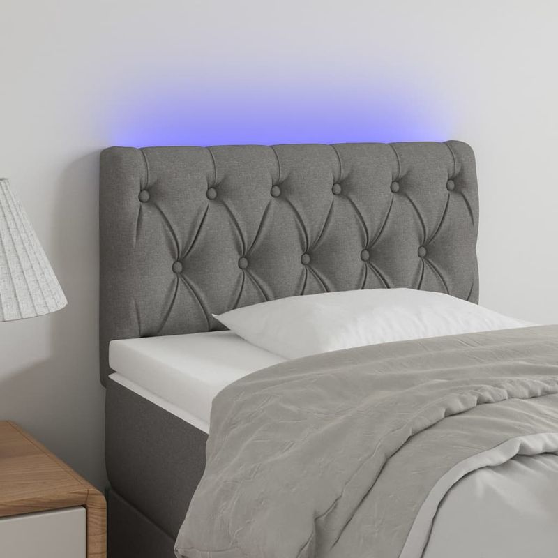 Casa si Gradina - Mobilier - Paturi si accesorii - Accesorii paturi - Tablie de pat cu LED, gri deschis, 80x7x78/88 cm, textil - Infinity.ro