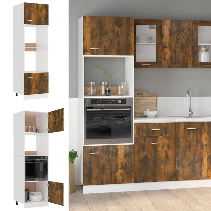 Casa si Gradina - Mobilier - Comode si corpuri - Corpuri bucatarie - Dulap cuptor microunde stejar afumat 60x57x207cm lemn prelucrat - Infinity.ro