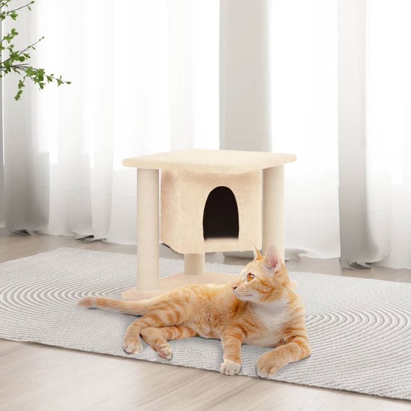 Petshop - Accesorii petshop - Jucarii animale - Ansambluri de joaca - Ansamblu de pisici cu stalpi din funie de sisal, crem, 37 cm - Infinity.ro