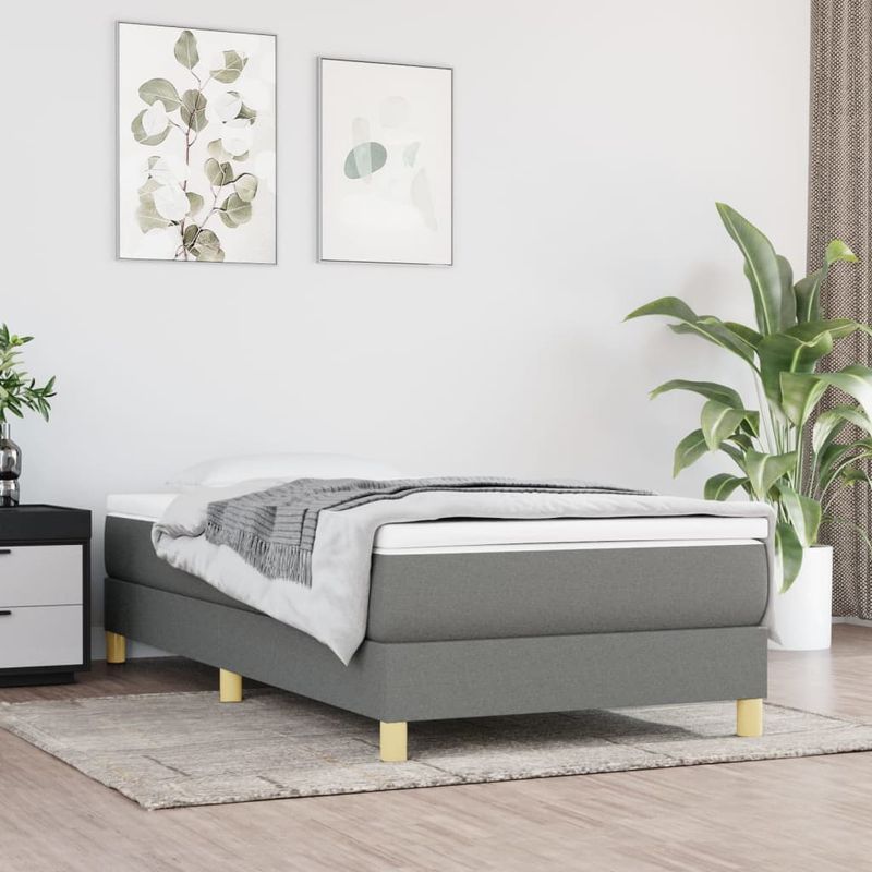 Casa si Gradina - Mobilier - Paturi si accesorii - Paturi - Cadru de pat box spring, gri inchis, 90x200 cm, textil, înălțime 25 cm - Infinity.ro