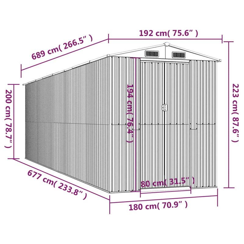 Casa si Gradina - Gradina si terasa - Casute de gradina - Sopron de gradina, antracit, 192x689x223 cm, otel galvanizat - Infinity.ro