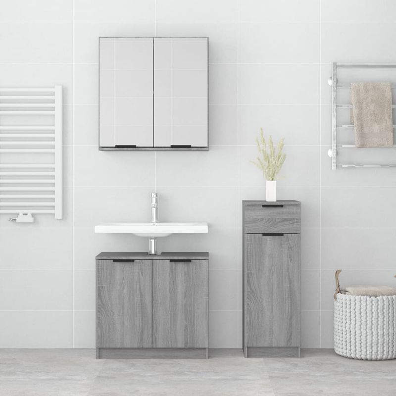 Casa si Gradina - Mobilier - Seturi de mobilier - Seturi baie - Set dulapuri de baie, 3 piese, gri sonoma, lemn prelucrat - Infinity.ro
