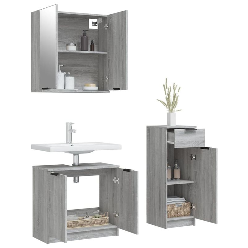 Casa si Gradina - Mobilier - Seturi de mobilier - Seturi baie - Set dulapuri de baie, 3 piese, gri sonoma, lemn prelucrat - Infinity.ro