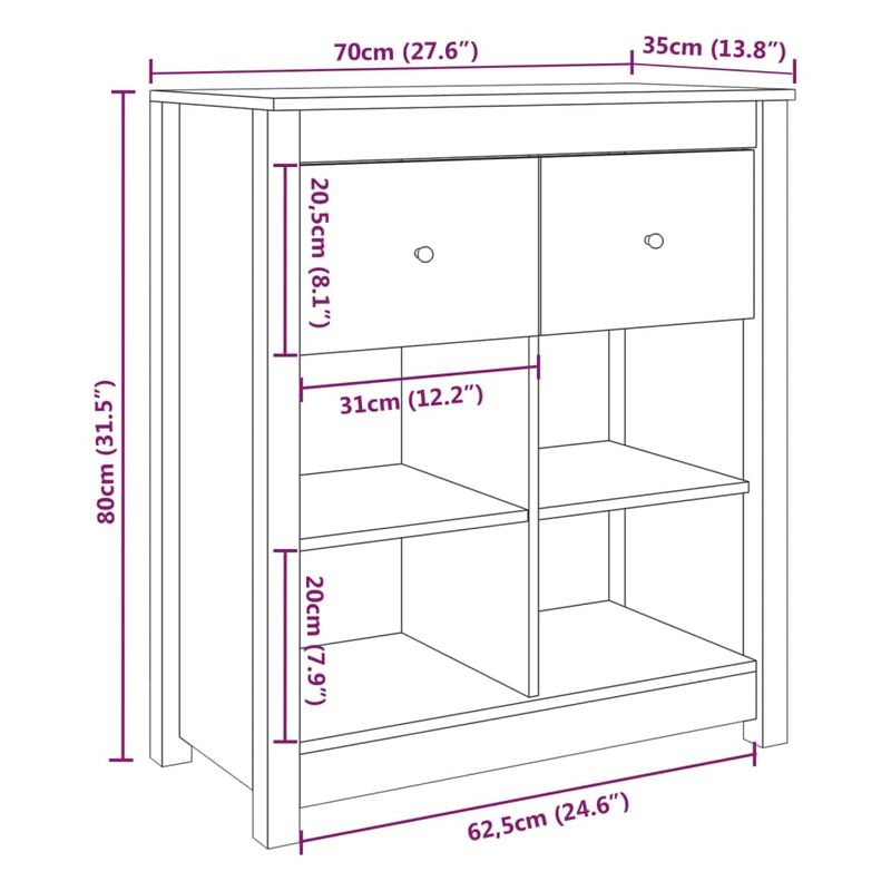 Casa si Gradina - Mobilier - Comode si corpuri - Comode - Servanta, gri, 70x35x80 cm, lemn masiv de pin - Infinity.ro