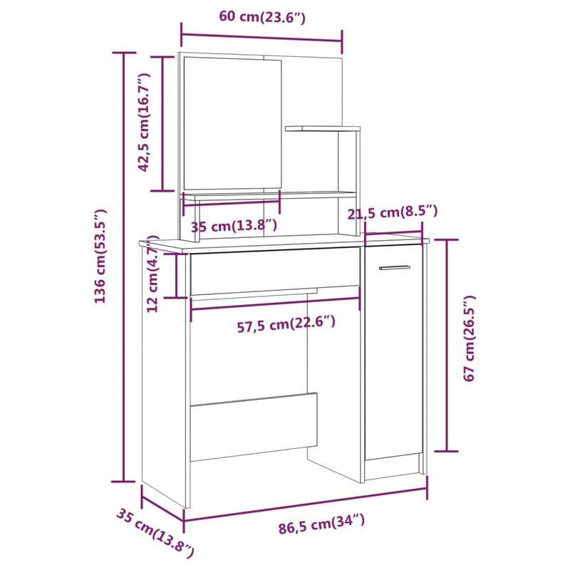 Casa si Gradina - Mobilier - Comode si corpuri - Masute de toaleta - Masa de toaleta cu oglinda, alb, 86,5x35x136 cm - Infinity.ro