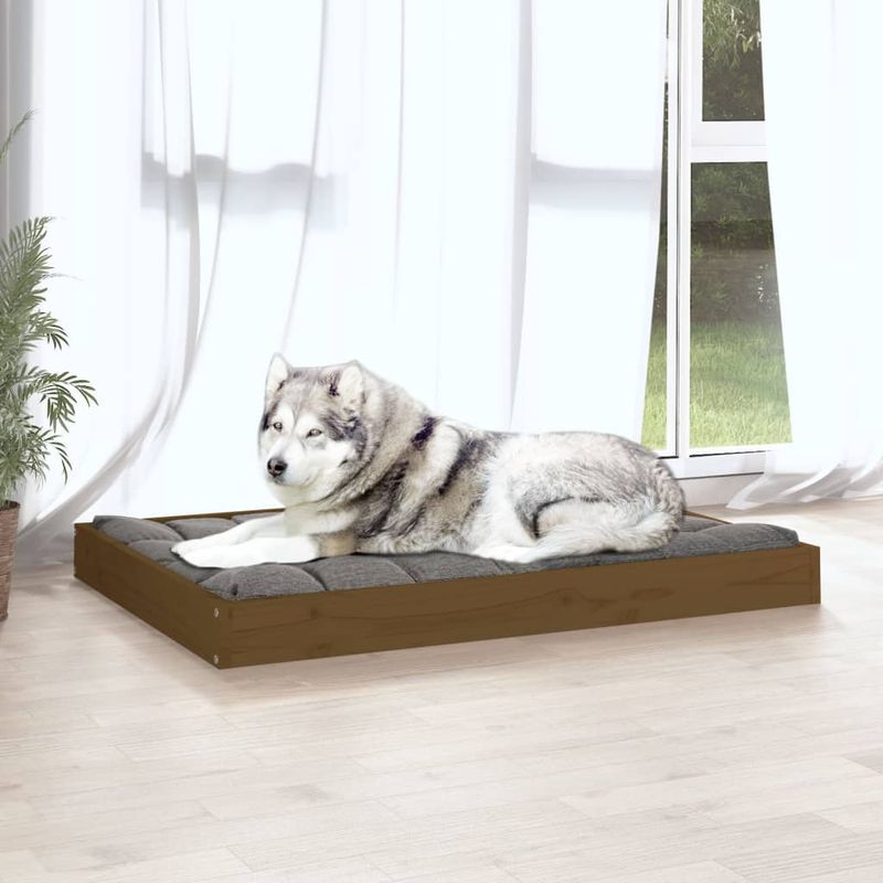 Petshop - Accesorii petshop - Culcusuri si custi - Culcusuri si saltele - Pat pentru caini, maro miere, 101,5x74x9 cm, lemn masiv pin - Infinity.ro