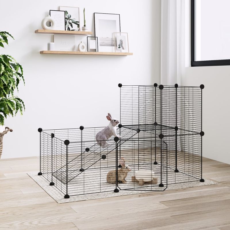 Petshop - Accesorii petshop - Culcusuri si custi - Custi interior si exterior - Cusca animale de companie cu usa 20 panouri negru 35x35 cm otel - Infinity.ro