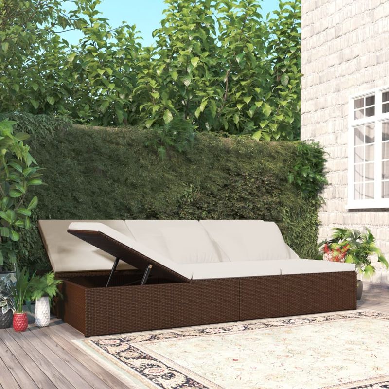 Casa si Gradina - Gradina si terasa - Mobilier exterior - Scaune si sezlonguri gradina - Sezlong/canapea rabatabila cu perne, maro, poliratan - Infinity.ro