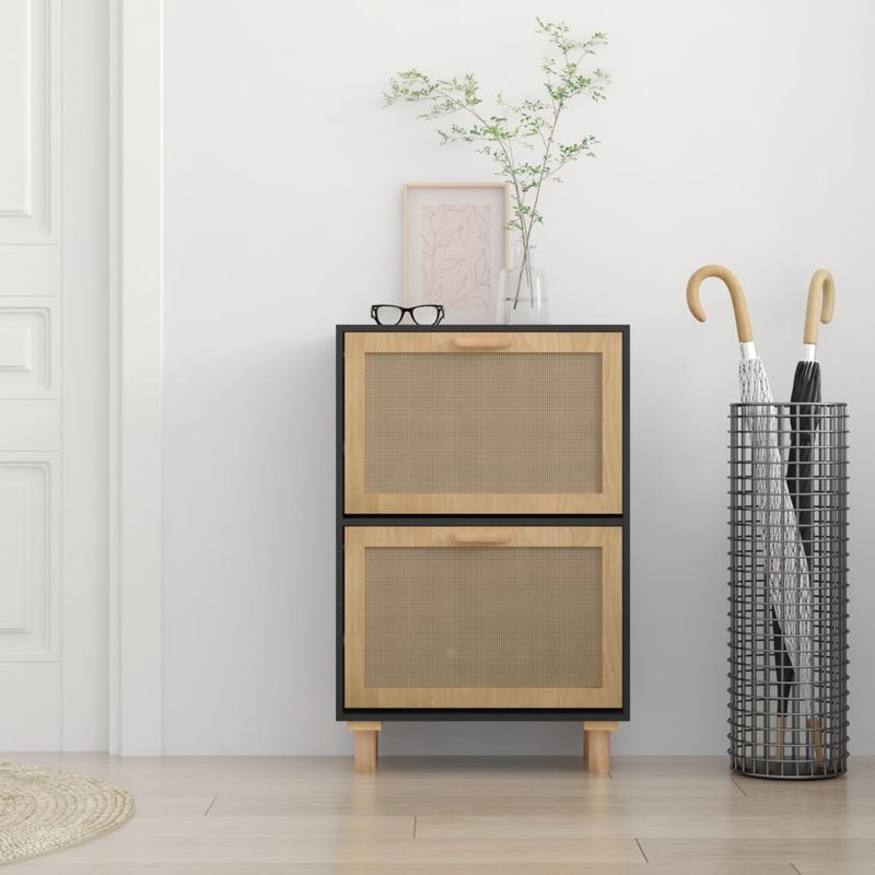 Casa si Gradina - Mobilier - Organizare si depozitare - Organizator incaltaminte - Pantofar, negru, 52x25x80 cm, lemn prelucrat si ratan natural - Infinity.ro