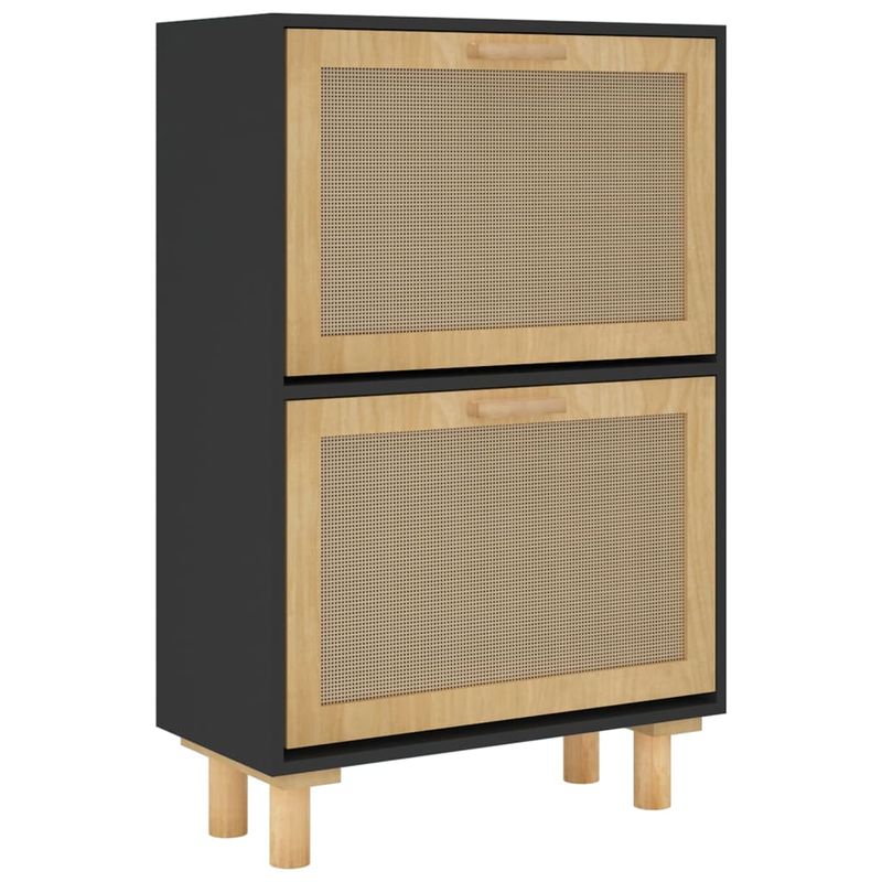 Casa si Gradina - Mobilier - Organizare si depozitare - Organizator incaltaminte - Pantofar, negru, 52x25x80 cm, lemn prelucrat si ratan natural - Infinity.ro