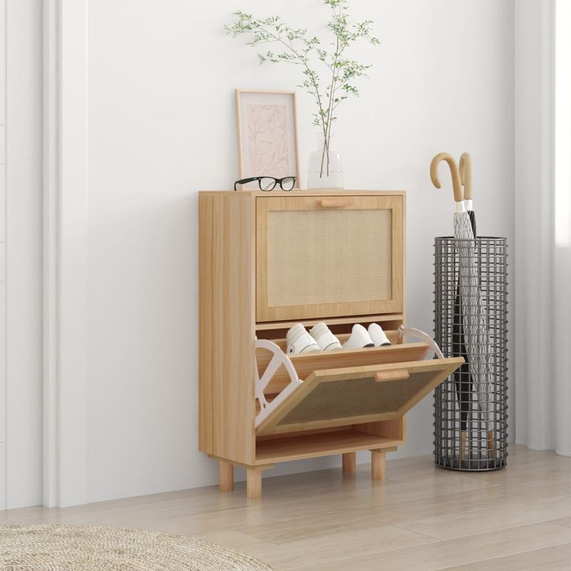 Casa si Gradina - Mobilier - Organizare si depozitare - Organizator incaltaminte - Pantofar, maro, 52x25x80 cm, lemn prelucrat si ratan natural - Infinity.ro