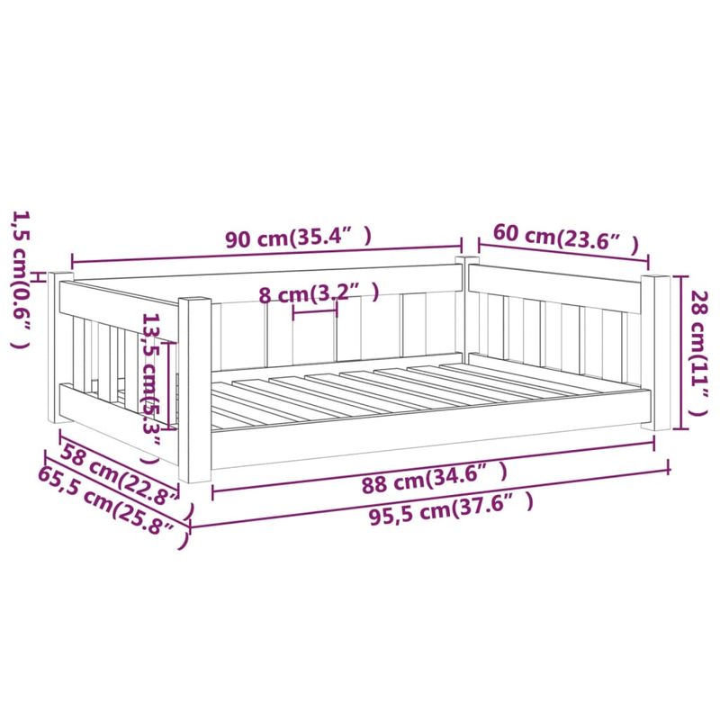 Petshop - Accesorii petshop - Culcusuri si custi - Culcusuri si saltele - Pat pentru caini, 95,5x65,5x28 cm, lemn masiv de pin - Infinity.ro