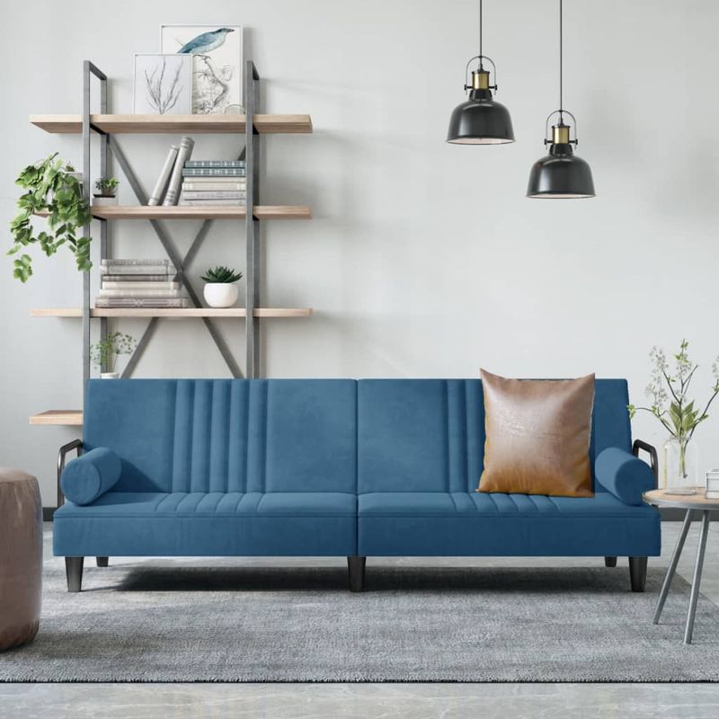 Casa si Gradina - Mobilier - Canapele si coltare - Canapele - Canapea extensibila cu cotiere, catifea albastra - Infinity.ro