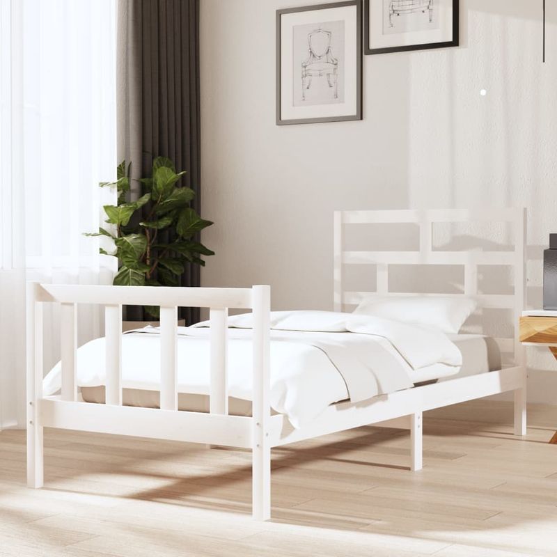 Casa si Gradina - Mobilier - Paturi si accesorii - Paturi - Cadru de pat mic single, alb, 90x190 cm, lemn masiv de pin - Infinity.ro