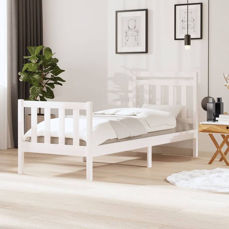 Casa si Gradina - Mobilier - Paturi si accesorii - Paturi - Cadru de pat mic single, alb, 90x190 cm, lemn masiv - Infinity.ro