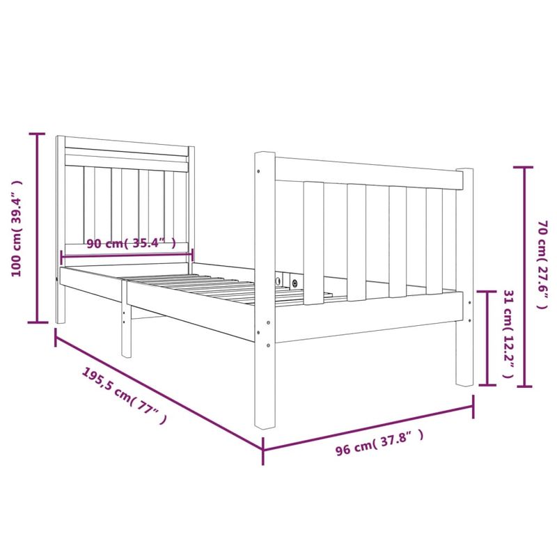 Casa si Gradina - Mobilier - Paturi si accesorii - Paturi - Cadru de pat mic single, alb, 90x190 cm, lemn masiv - Infinity.ro