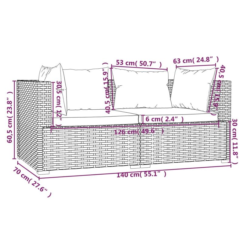 Casa si Gradina - Gradina si terasa - Mobilier exterior - Canapele si fotolii gradina - Canapea cu 2 locuri, cu perne, negru și albastru acvatic, poliratan - Infinity.ro