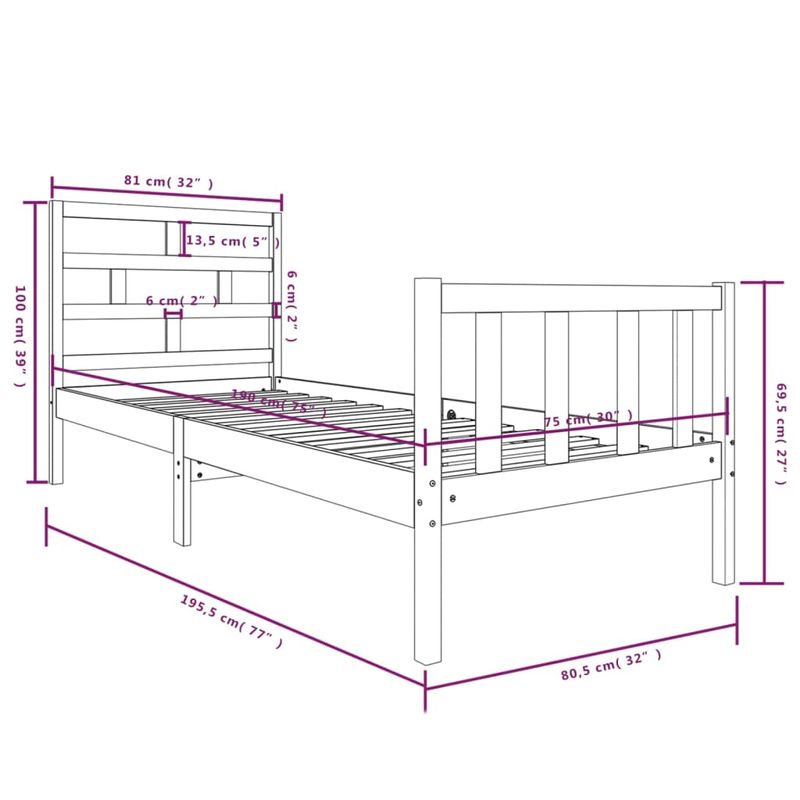 Casa si Gradina - Mobilier - Paturi si accesorii - Paturi - Cadru de pat mic single, 75x190 cm, lemn masiv de pin - Infinity.ro