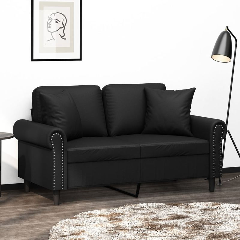 Casa si Gradina - Mobilier - Canapele si coltare - Canapele - Canapea cu 2 locuri, perne&pernute negru 120 cm piele ecologica - Infinity.ro