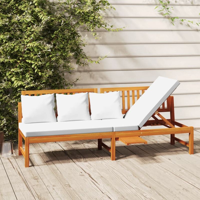 Casa si Gradina - Gradina si terasa - Mobilier exterior - Canapele si fotolii gradina - Pat de zi cu perne crem, 200x60x75 cm, lemn masiv de acacia - Infinity.ro