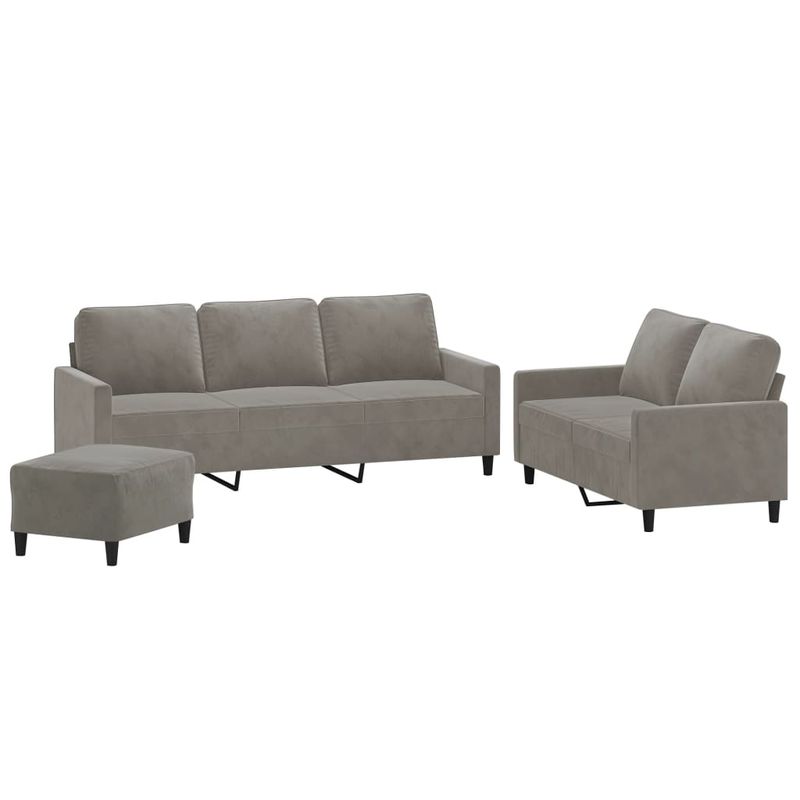 Casa si Gradina - Mobilier - Seturi de mobilier - Seturi living - Set de canapele cu perne, 3 piese, gri deschis, catifea - Infinity.ro