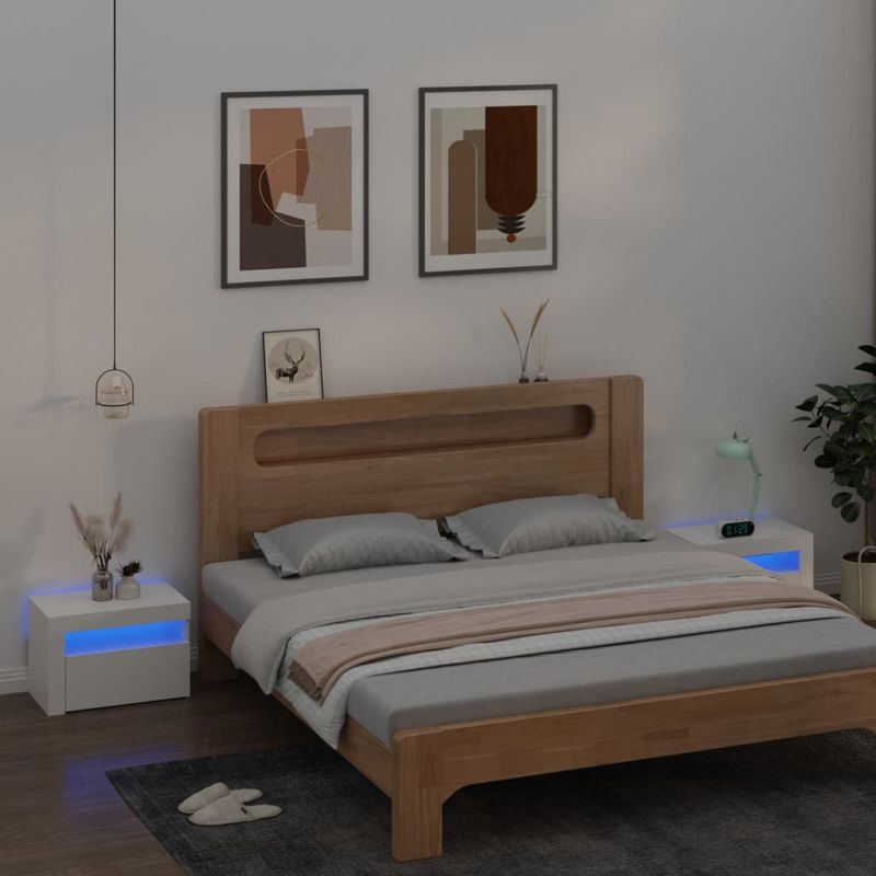 Casa si Gradina - Mobilier - Comode si corpuri - Noptiere - Noptiere cu LED-uri, 2 buc., alb, 60x35x40 cm - Infinity.ro