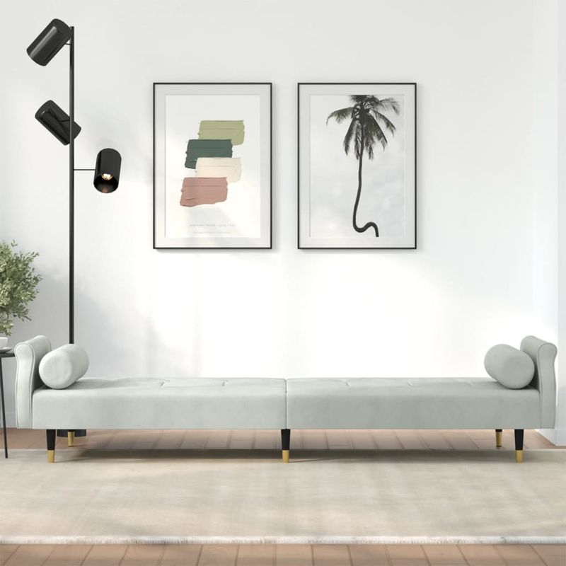 Casa si Gradina - Mobilier - Canapele si coltare - Canapele - Canapea extensibila cu perne, gri deschis, catifea - Infinity.ro