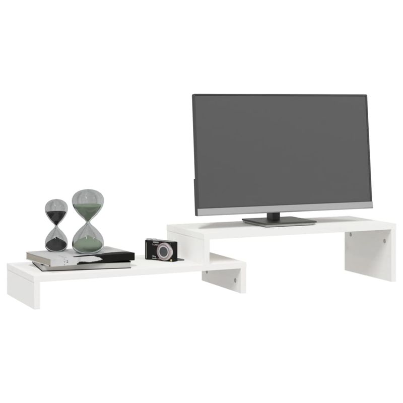 Laptop, Telefoane si Tablete - Laptopuri si accesorii - Accesorii Laptop - Standuri/Coolere notebook - Suport pentru monitor, (52-101)x22x14 cm, lemn masiv de pin, alb - Infinity.ro