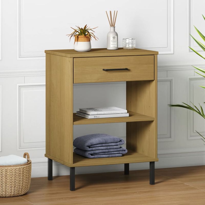 Casa si Gradina - Mobilier - Comode si corpuri - Console - Dulap consola cu picioare metalice „OSLO”, maro, lemn masiv pin - Infinity.ro