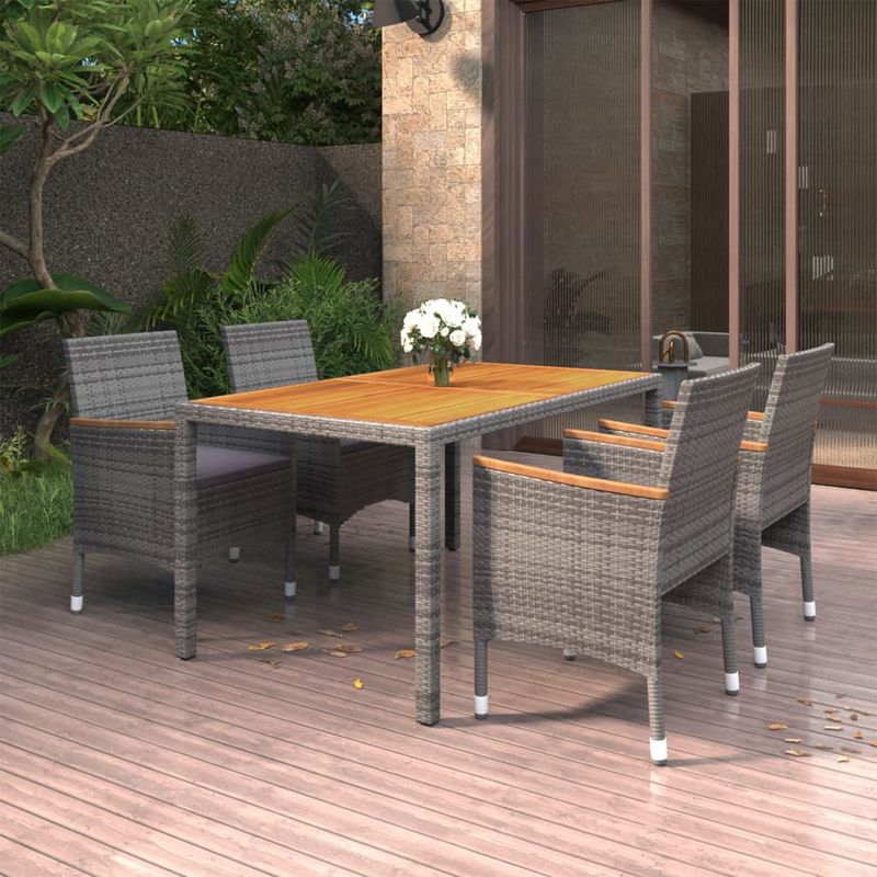 Casa si Gradina - Gradina si terasa - Mobilier exterior - Seturi mobila gradina - Set mobilier de gradina, 5 piese, gri, poliratan si sticla - Infinity.ro