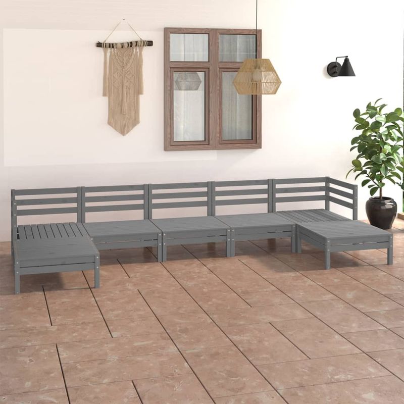 Casa si Gradina - Gradina si terasa - Mobilier exterior - Seturi mobila gradina - Set mobilier de gradina, 7 piese, gri, lemn masiv de pin - Infinity.ro