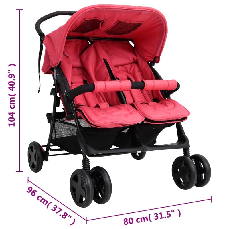 Jucarii, Copii si Bebe - Carucioare si articole de transport - Carucioare - Carucioare gemeni - Carucior pentru gemeni, rosu, otel - Infinity.ro