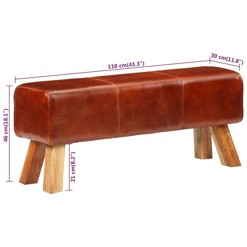 Casa si Gradina - Mobilier - Canapele si coltare - Banchete - Banca Bok gimnastica maro 110cm piele naturala/lemn masiv mango - Infinity.ro