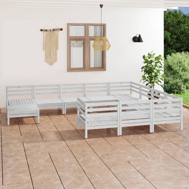 Casa si Gradina - Gradina si terasa - Mobilier exterior - Seturi mobila gradina - Set mobilier de gradina, 11 piese, alb, lemn masiv de pin - Infinity.ro