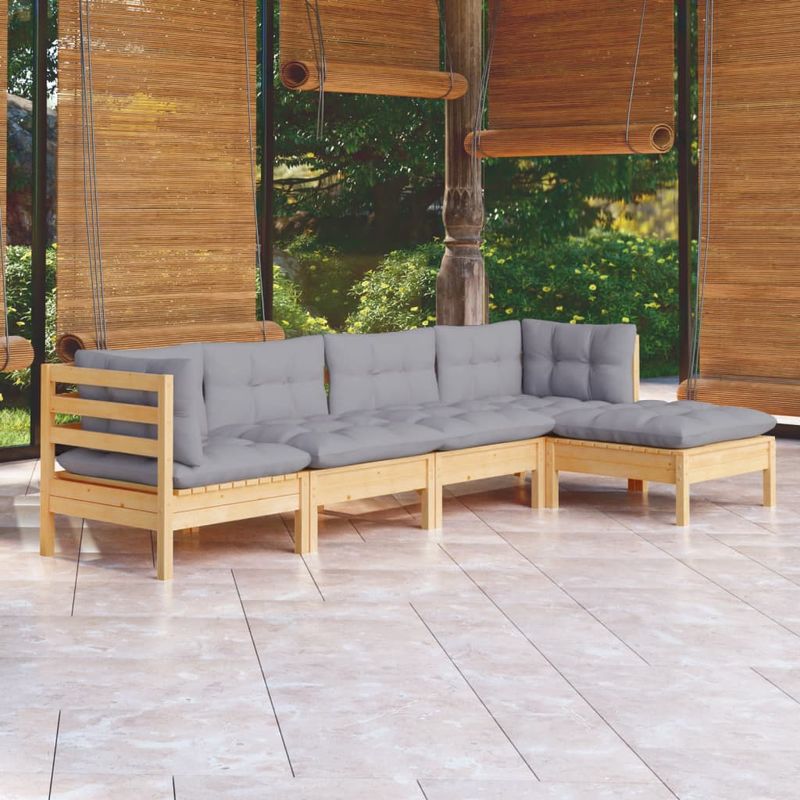 Casa si Gradina - Gradina si terasa - Mobilier exterior - Seturi mobila gradina - Set mobilier gradina cu perne gri, 5 piese, lemn masiv de pin - Infinity.ro