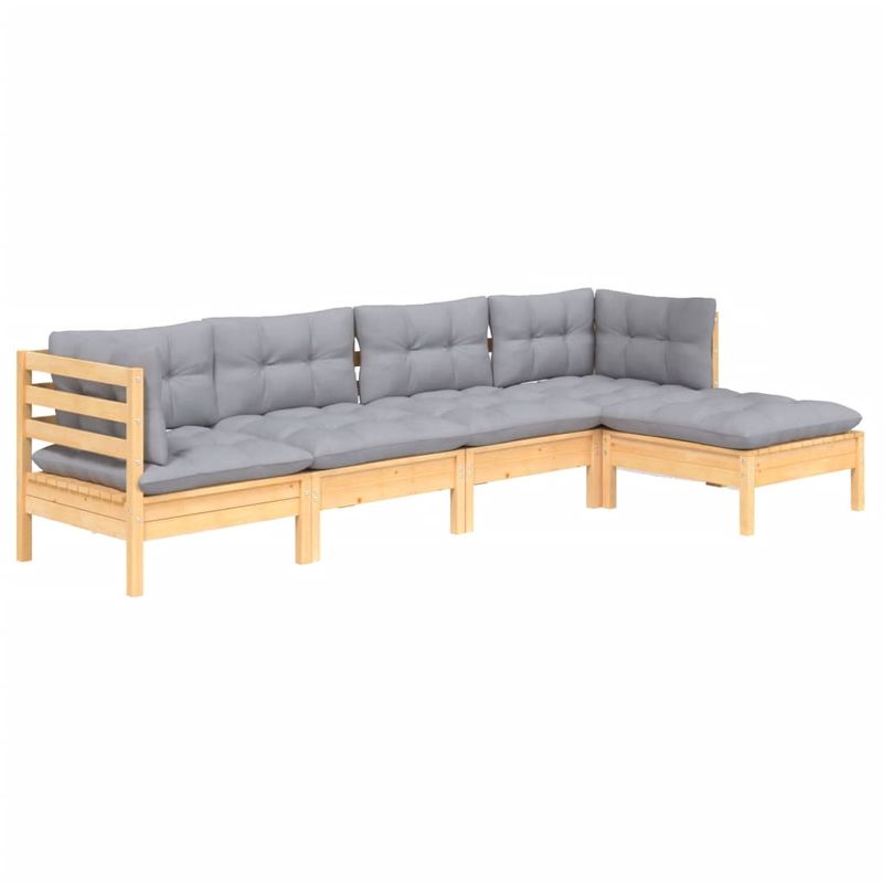 Casa si Gradina - Gradina si terasa - Mobilier exterior - Seturi mobila gradina - Set mobilier gradina cu perne gri, 5 piese, lemn masiv de pin - Infinity.ro