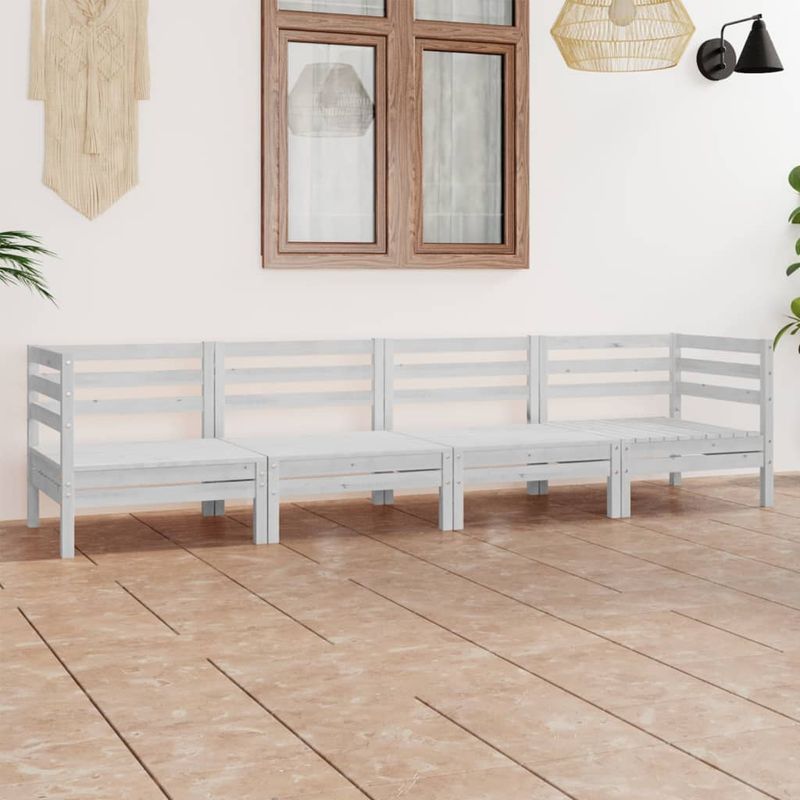 Casa si Gradina - Gradina si terasa - Mobilier exterior - Seturi mobila gradina - Set mobilier de gradina, 4 piese, alb, lemn masiv de pin - Infinity.ro