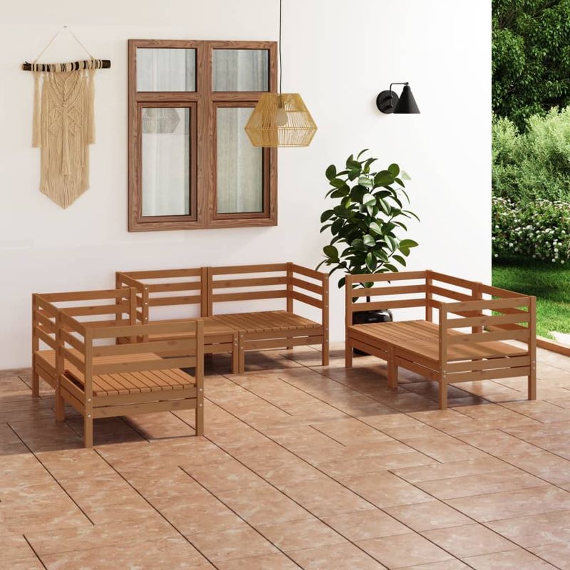 Casa si Gradina - Gradina si terasa - Mobilier exterior - Seturi mobila gradina - Set mobilier de gradina, 6 piese, maro miere, lemn masiv de pin - Infinity.ro