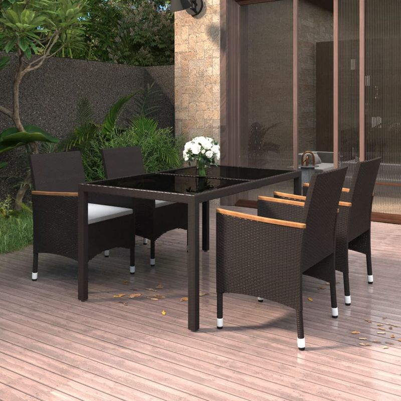 Casa si Gradina - Gradina si terasa - Mobilier exterior - Seturi mobila gradina - Set mobilier gradina, 5 piese, negru, poliratan/sticla tratata - Infinity.ro