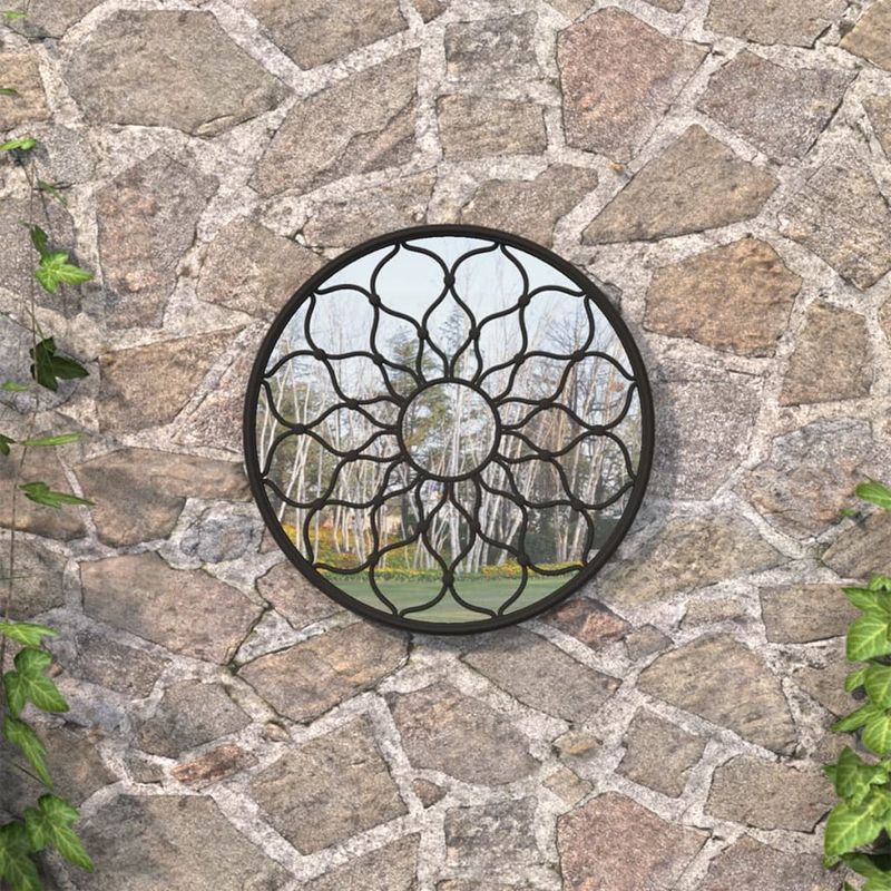 Casa si Gradina - Decoratiuni - Oglinzi - Oglinda de gradina rotunda, negru, 40x3 cm, fier, uz exterior - Infinity.ro