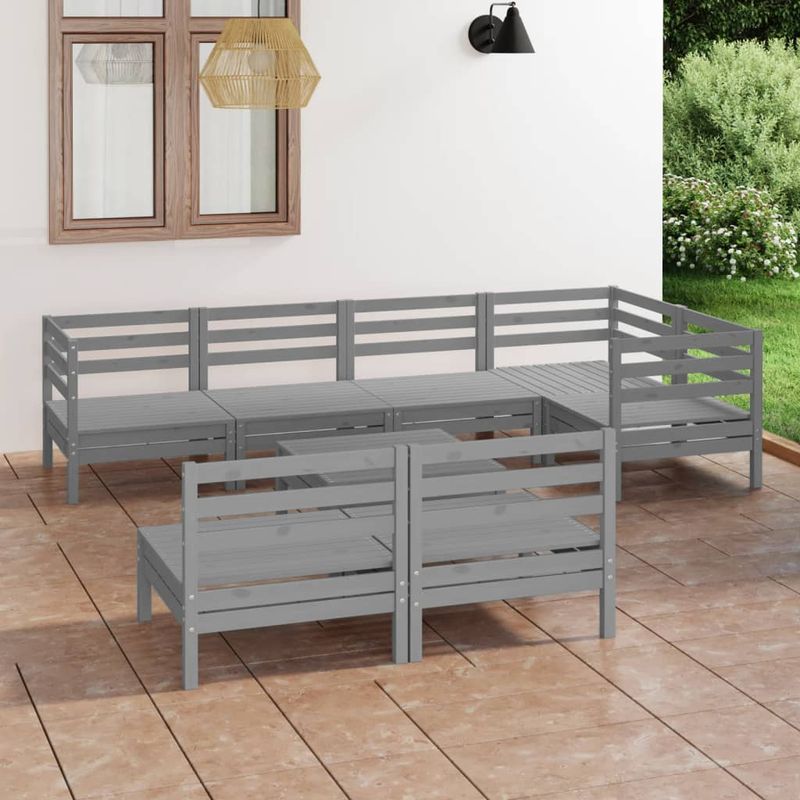 Casa si Gradina - Gradina si terasa - Mobilier exterior - Seturi mobila gradina - Set mobilier de gradina, 8 piese, gri, lemn masiv de pin - Infinity.ro