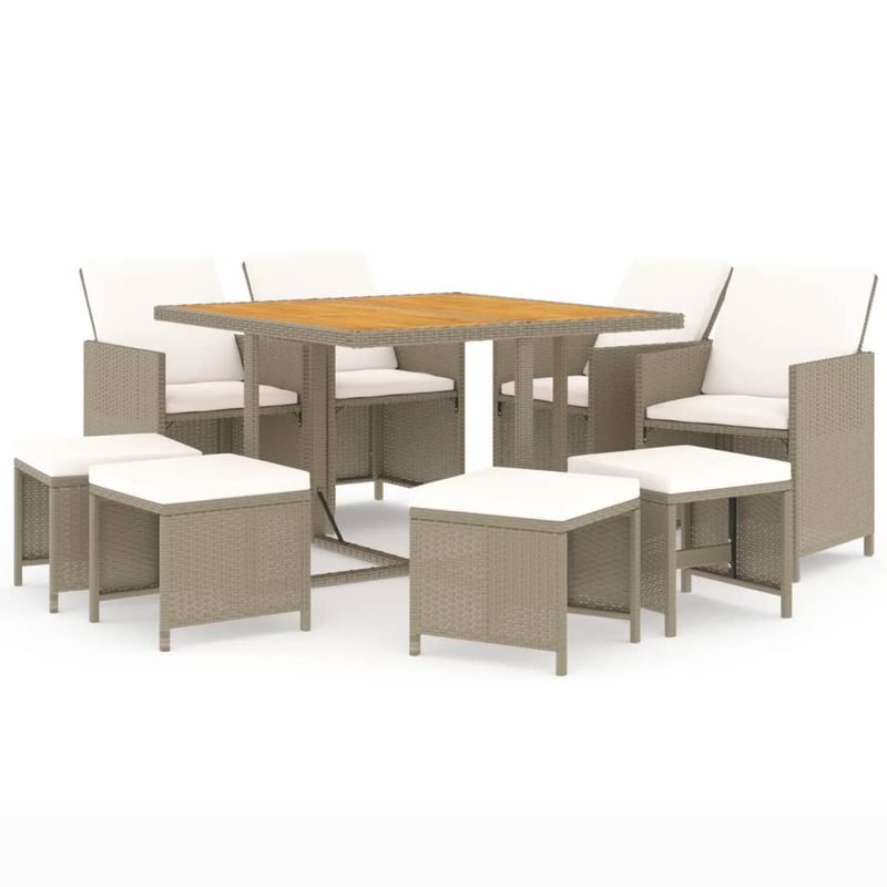 Casa si Gradina - Gradina si terasa - Mobilier exterior - Seturi mobila gradina - Set mobilier de exterior cu perne, 9 piese, bej, poliratan - Infinity.ro