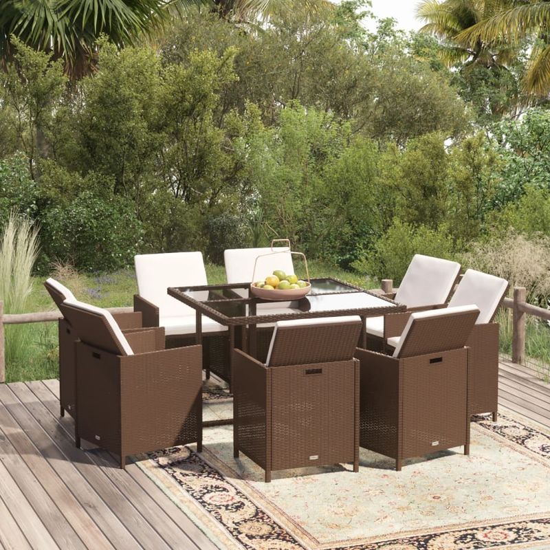 Casa si Gradina - Gradina si terasa - Mobilier exterior - Seturi mobila gradina - Set mobilier de exterior cu perne, 9 piese, maro, poliratan - Infinity.ro