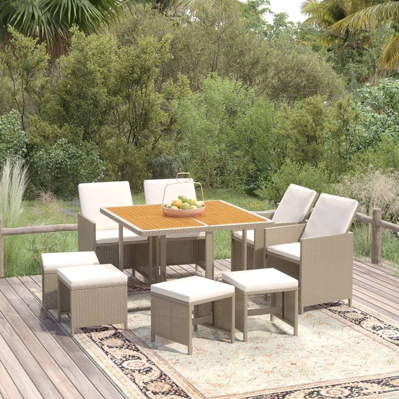 Casa si Gradina - Gradina si terasa - Mobilier exterior - Seturi mobila gradina - Set mobilier de exterior cu perne, 9 piese, bej, poliratan - Infinity.ro