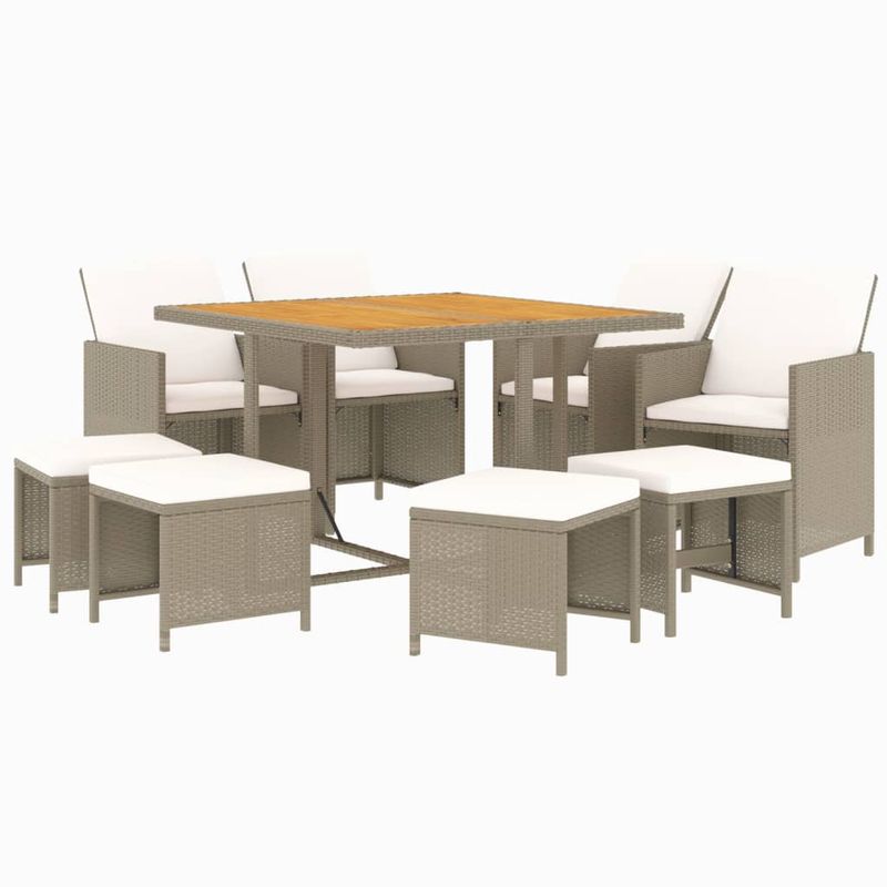 Casa si Gradina - Gradina si terasa - Mobilier exterior - Seturi mobila gradina - Set mobilier de exterior cu perne, 9 piese, bej, poliratan - Infinity.ro