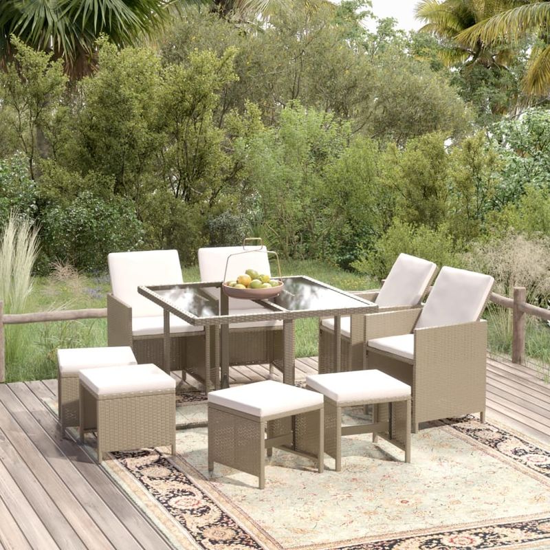 Casa si Gradina - Gradina si terasa - Mobilier exterior - Seturi mobila gradina - Set mobilier de exterior cu perne, 9 piese, bej, poliratan - Infinity.ro