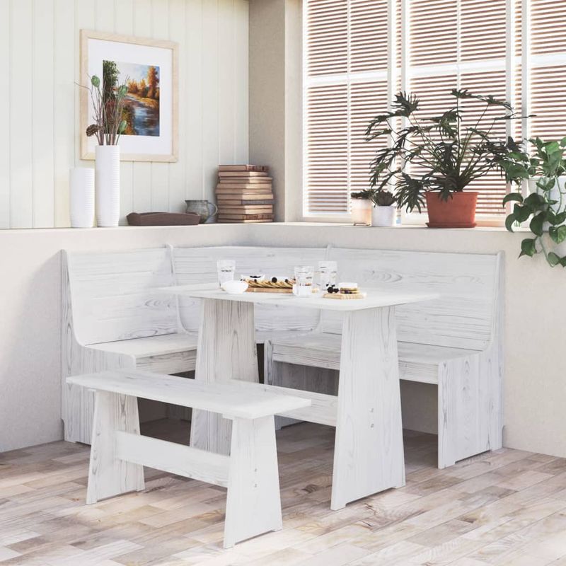 Casa si Gradina - Mobilier - Canapele si coltare - Banchete - Banca de colt, alb, 151 cm, lemn masiv de pin - Infinity.ro
