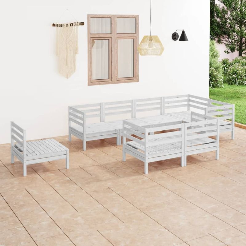 Casa si Gradina - Gradina si terasa - Mobilier exterior - Seturi mobila gradina - Set mobilier de gradina, 8 piese, alb, lemn masiv de pin - Infinity.ro